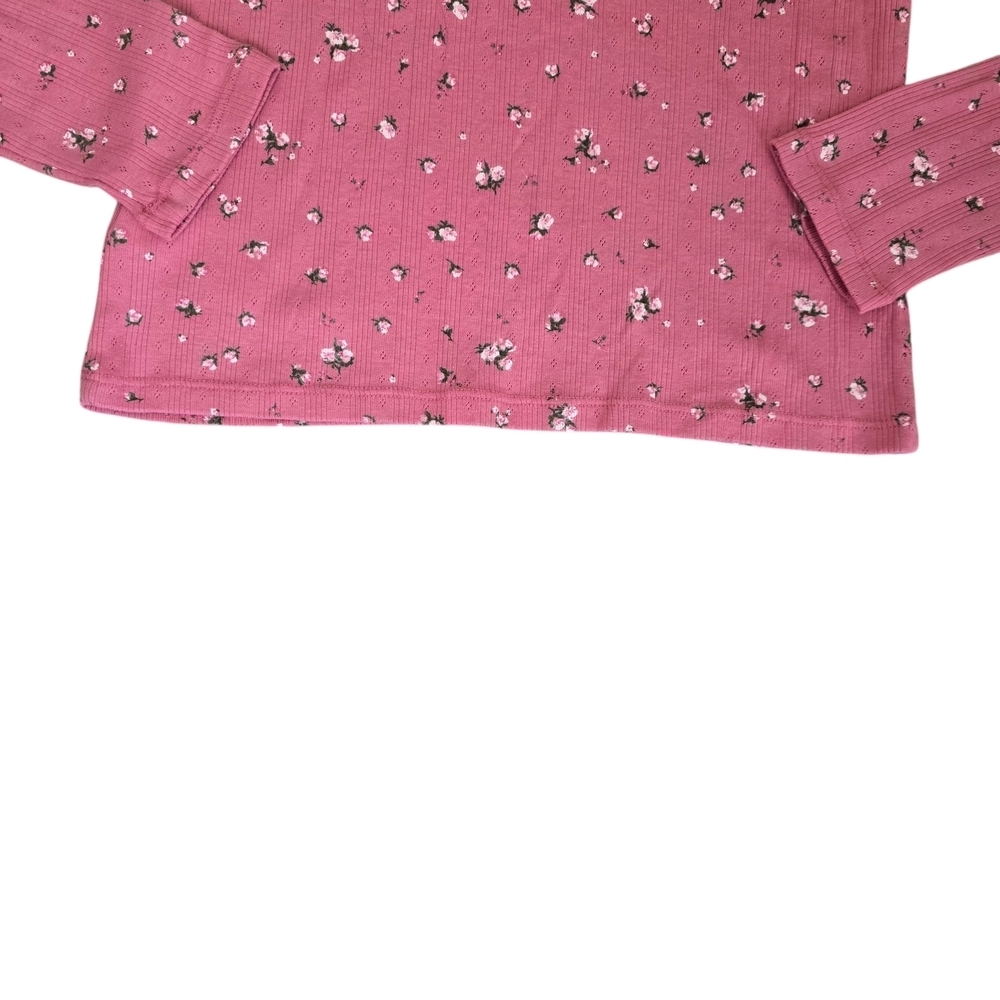Old Navy Top Shirt Pink Floral Long Sleeve Pull Over Ribbed Girls Sizes XL 14 16 - Picture 6 of 9